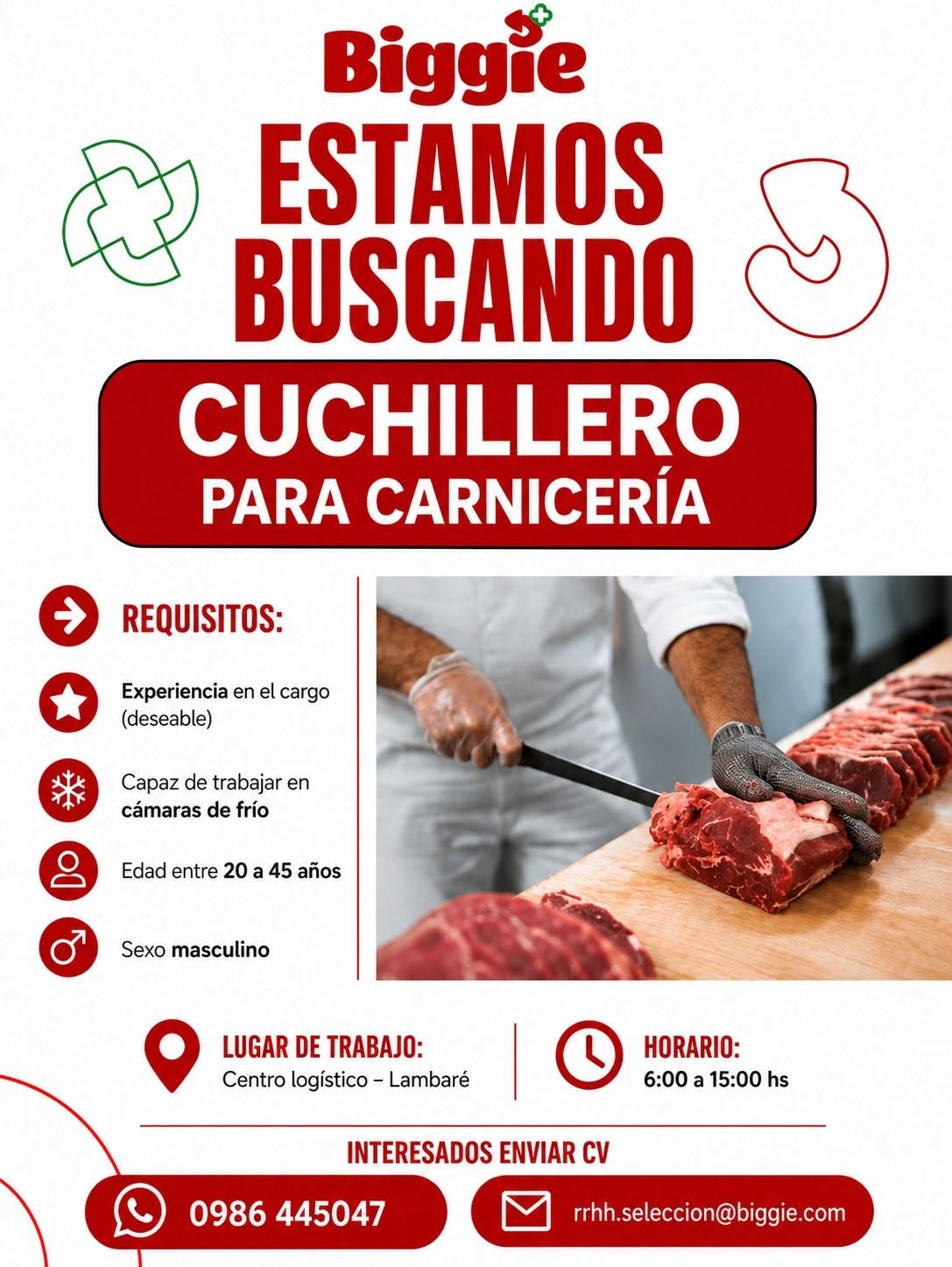 Oferta laboral: Cuchillero Para Carnicería — Biggie
