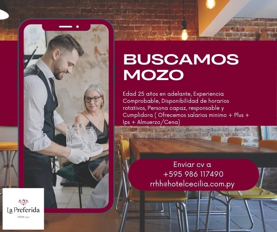 Oferta laboral: Mozo — Hotel Cecilia