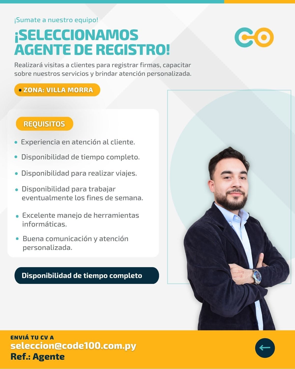 Oferta laboral: Agente De Registro — Code 100