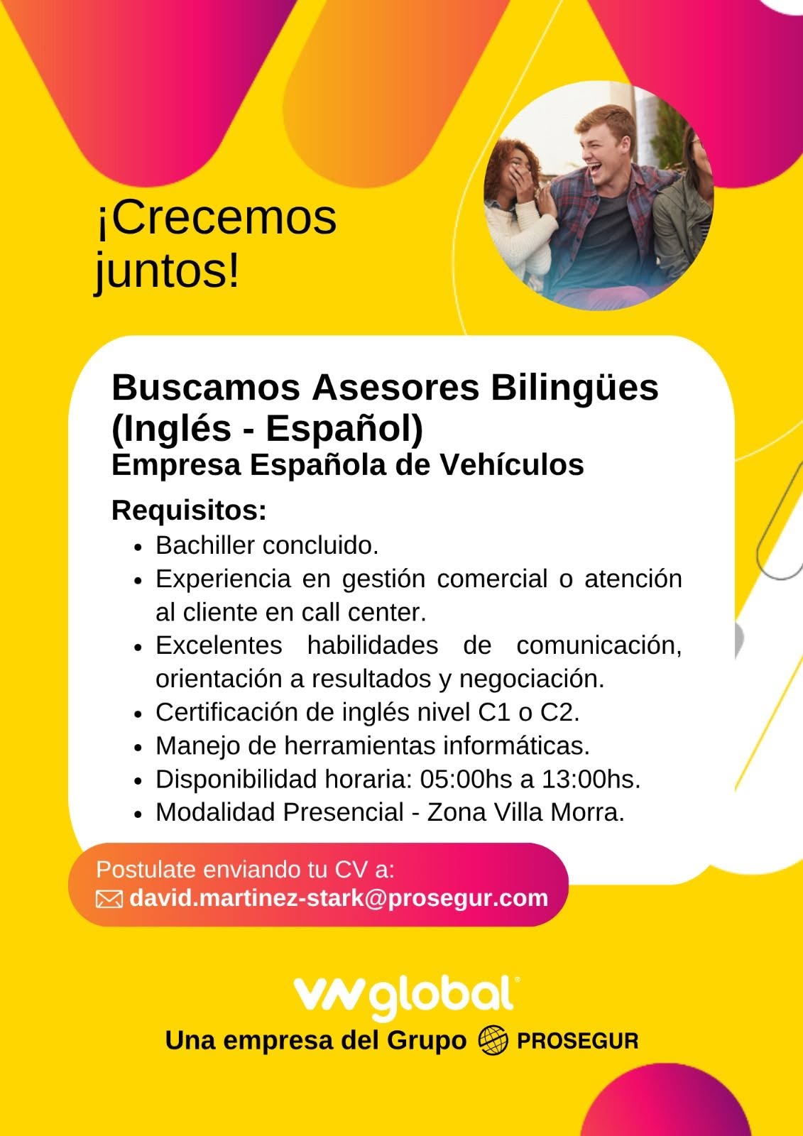 Oferta laboral: Asesor Bilingue — Prosegur