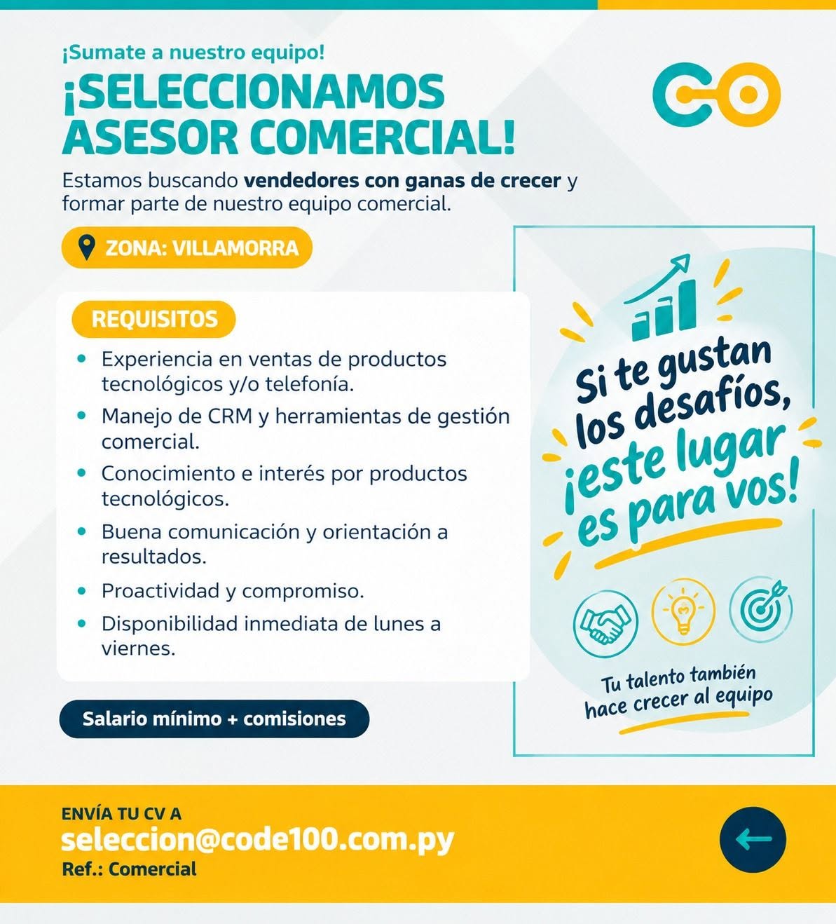 Oferta laboral: Asesor Comercial — CODE100