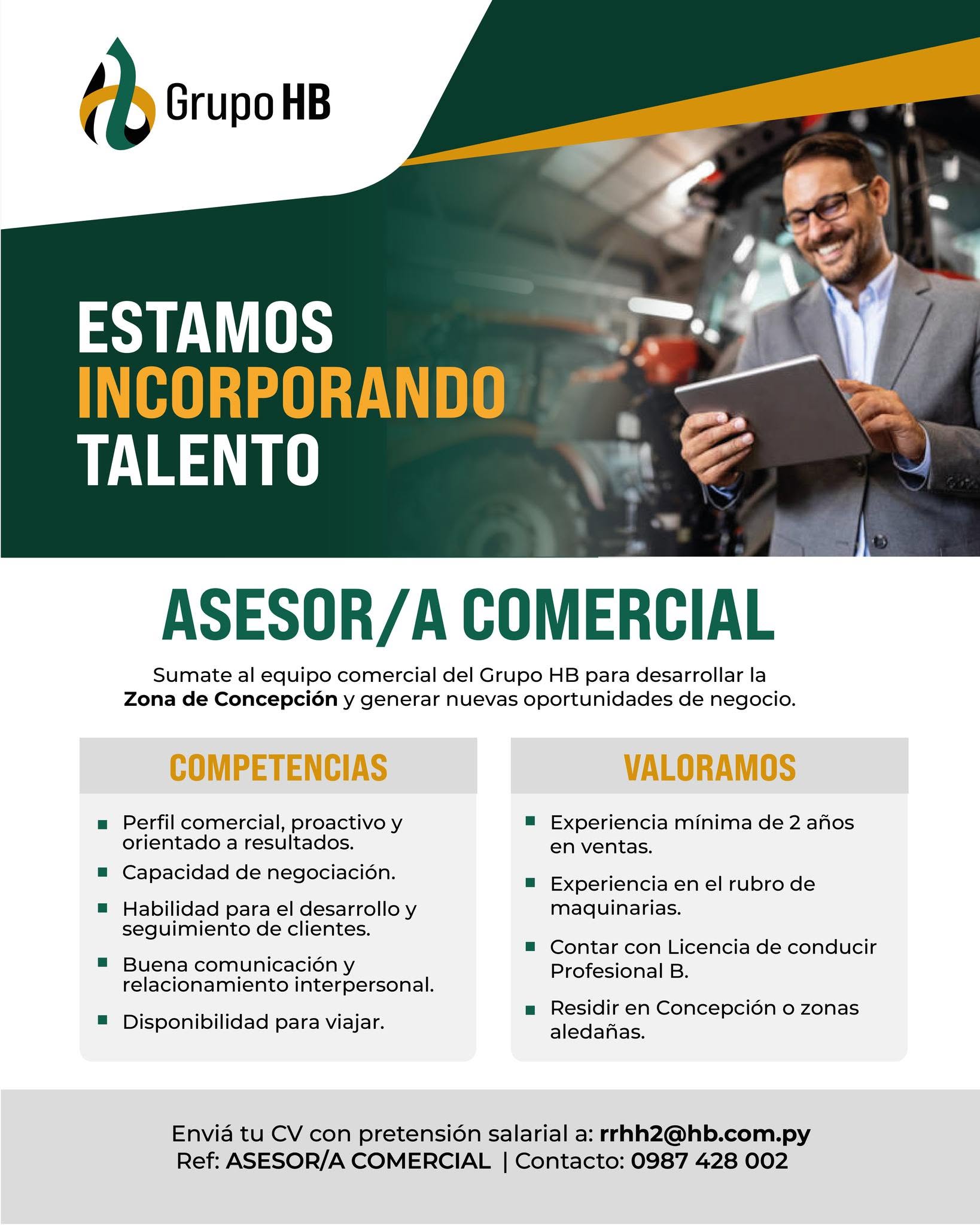 Oferta laboral: Asesor Comercial — Grupo HB
