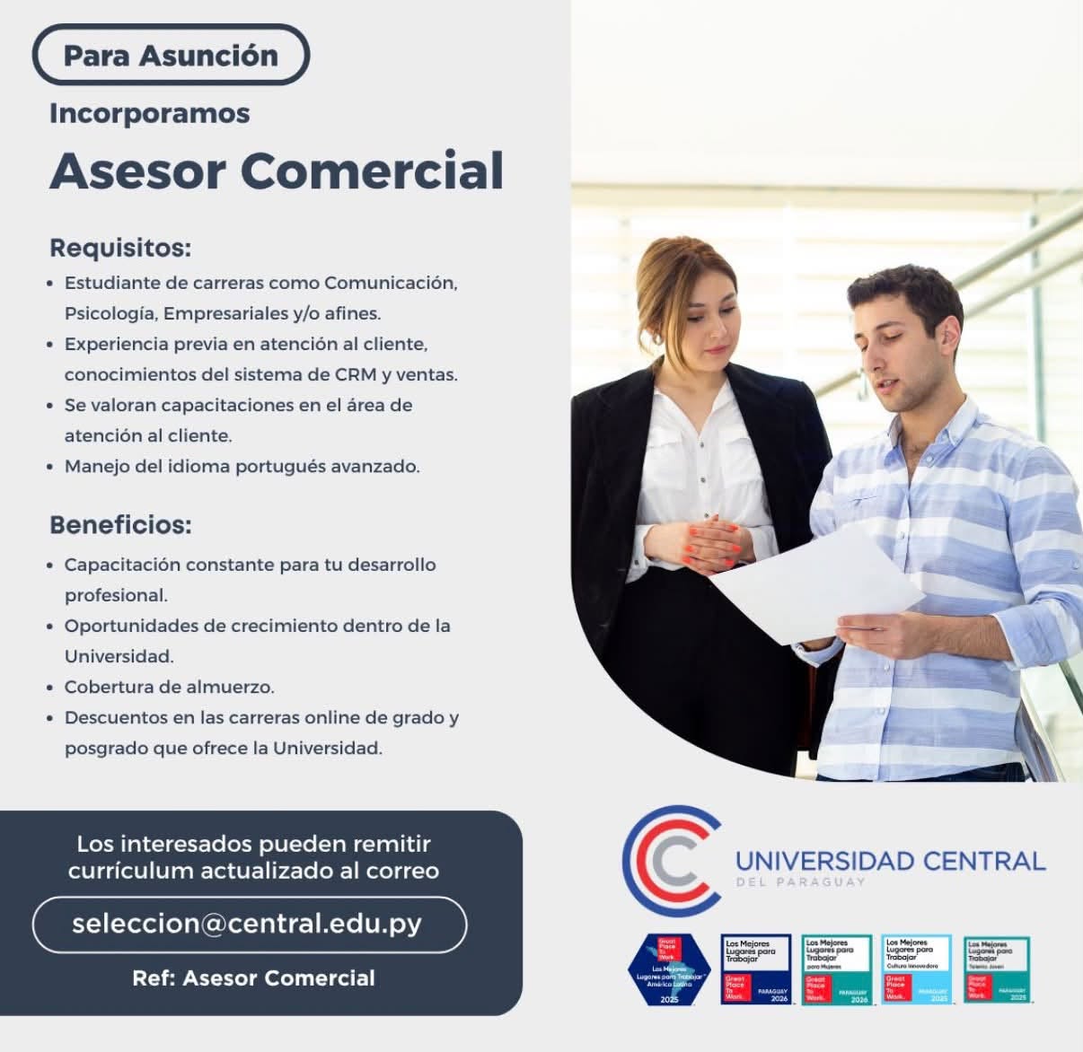 Oferta laboral: Asesor Comercial — Universidad Central