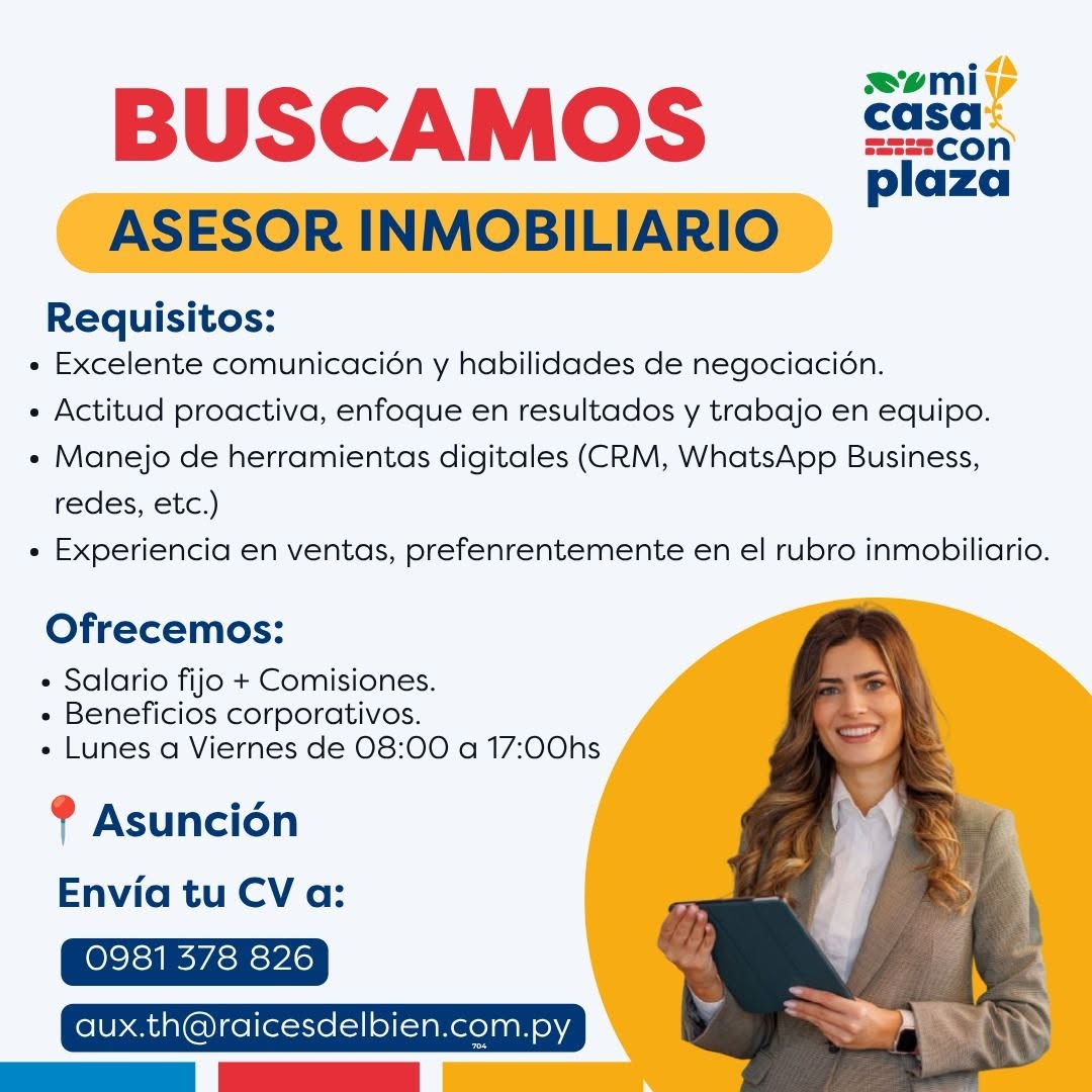 Oferta laboral: Asesor Inmobiliario — Raices Del Bien