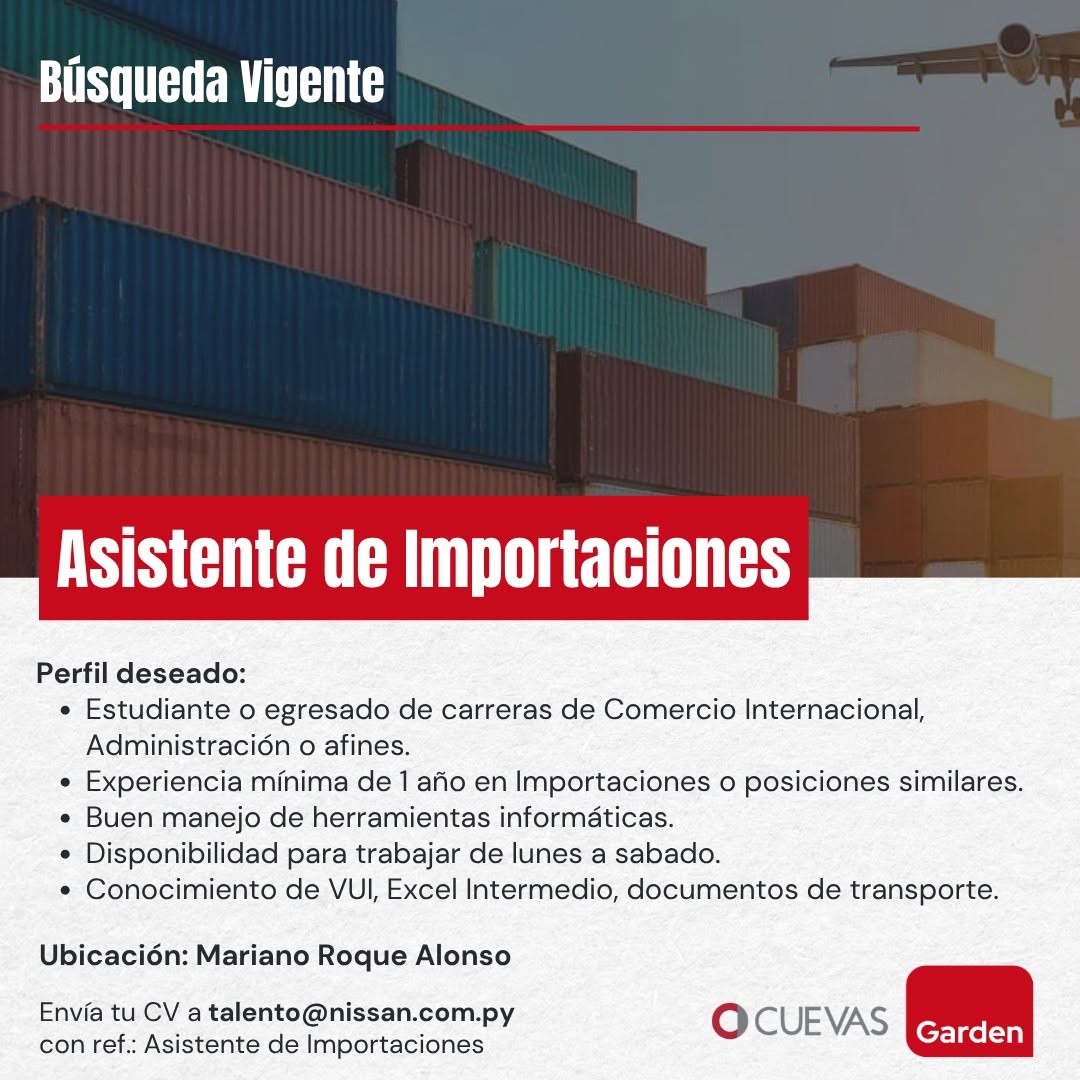 Oferta laboral: Asistente De Importaciones — Garden