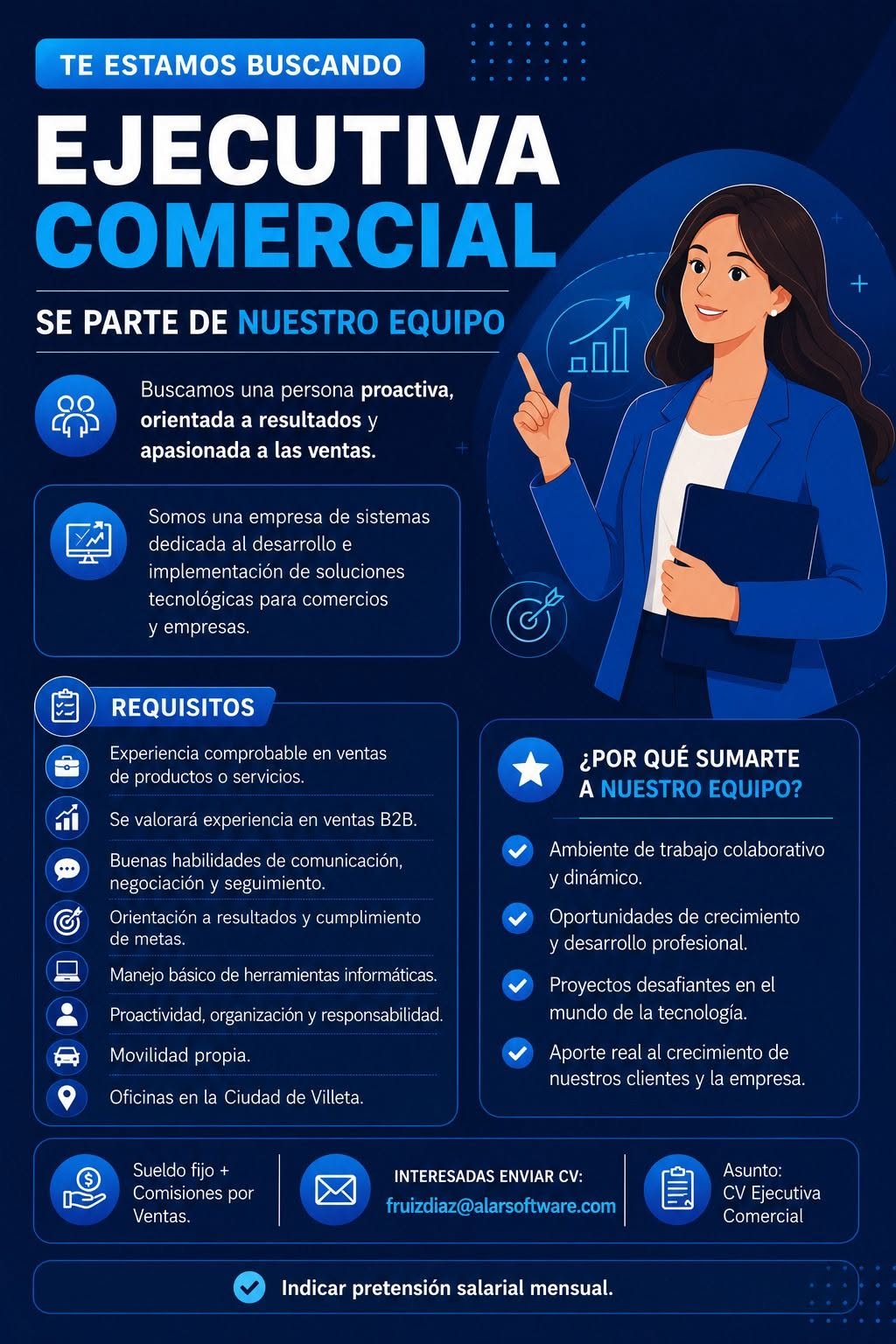 Oferta laboral: Ejecutiva Comercial — Alar Software