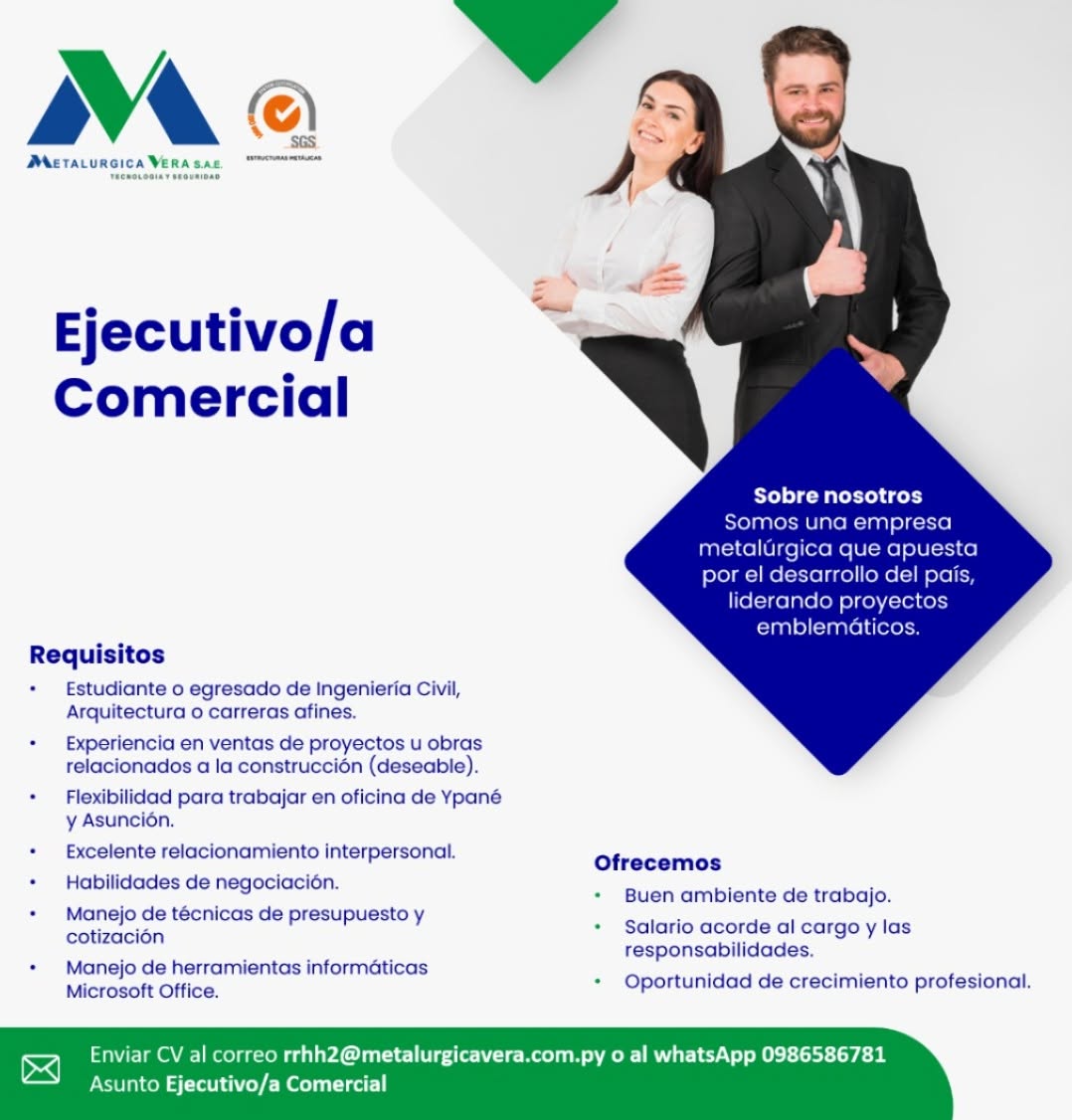 Oferta laboral: Ejecutivo Comercial — Metalurgica Vera