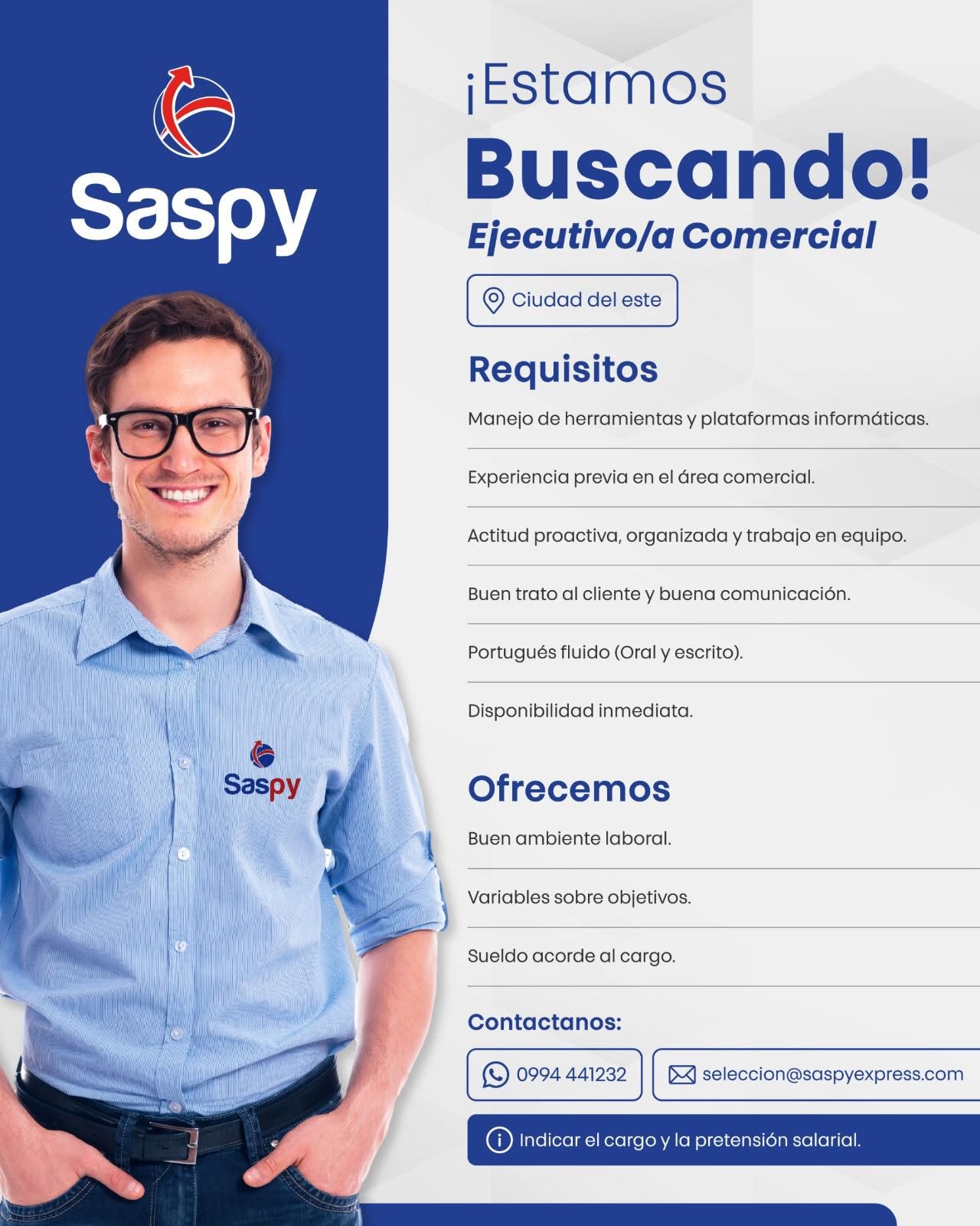 Oferta laboral: Ejecutivo Comercial — Saspy Express