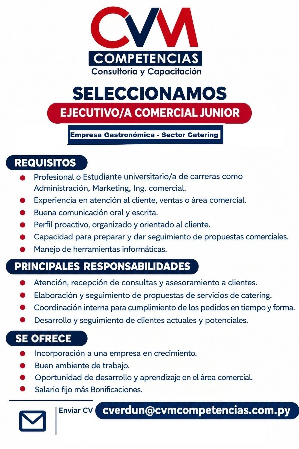 Oferta laboral: Ejecutivo Comercial Junior — CVM Competencias