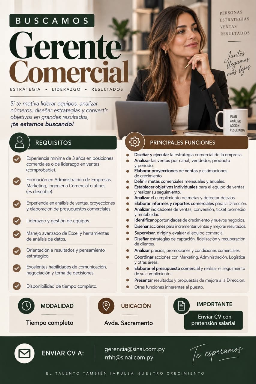 Oferta laboral: Gerente Comercial — Sinai
