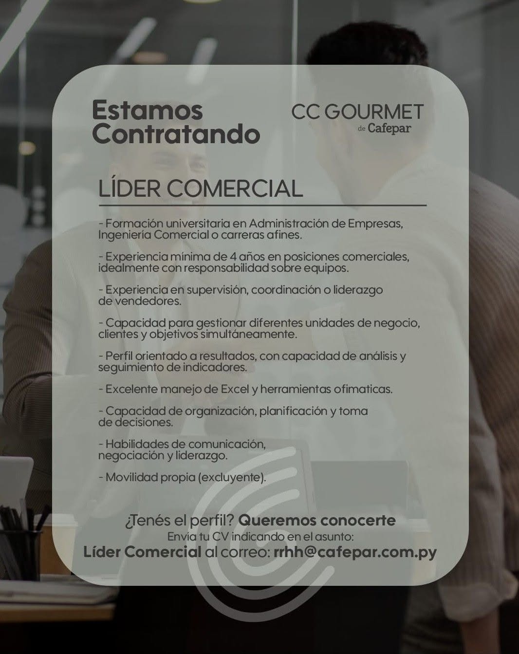 Oferta laboral: Lider Comercial — Cafepar