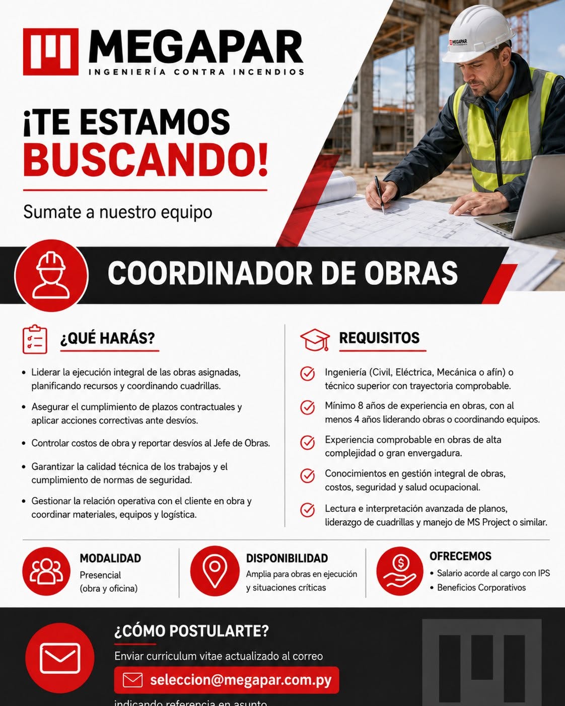Oferta laboral: Coordinador De Obras