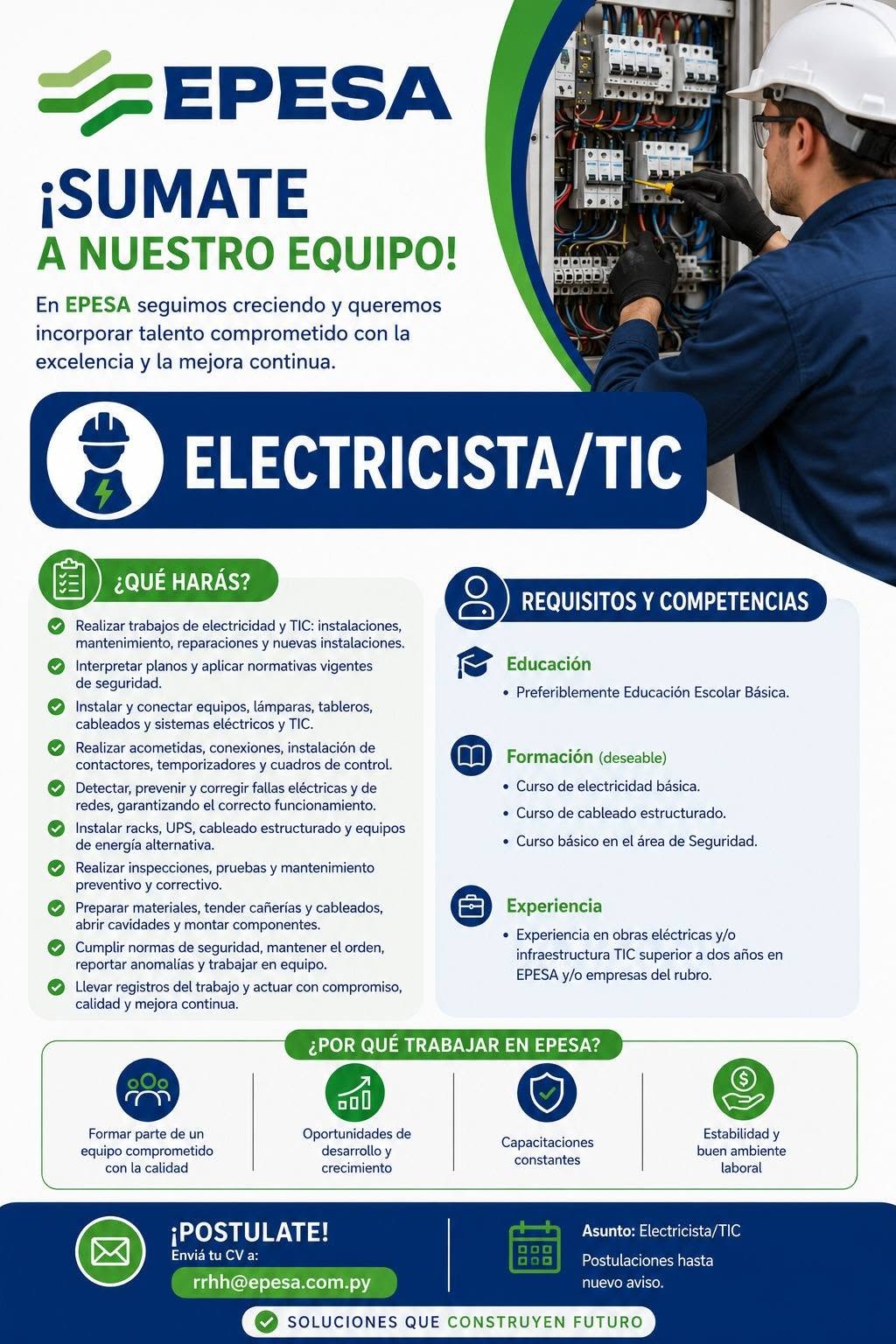 Oferta laboral: Electricista — Epesa