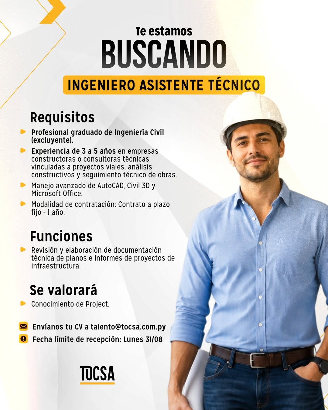 Oferta laboral: Ingeniero Asistente Tècnico — Tocsa