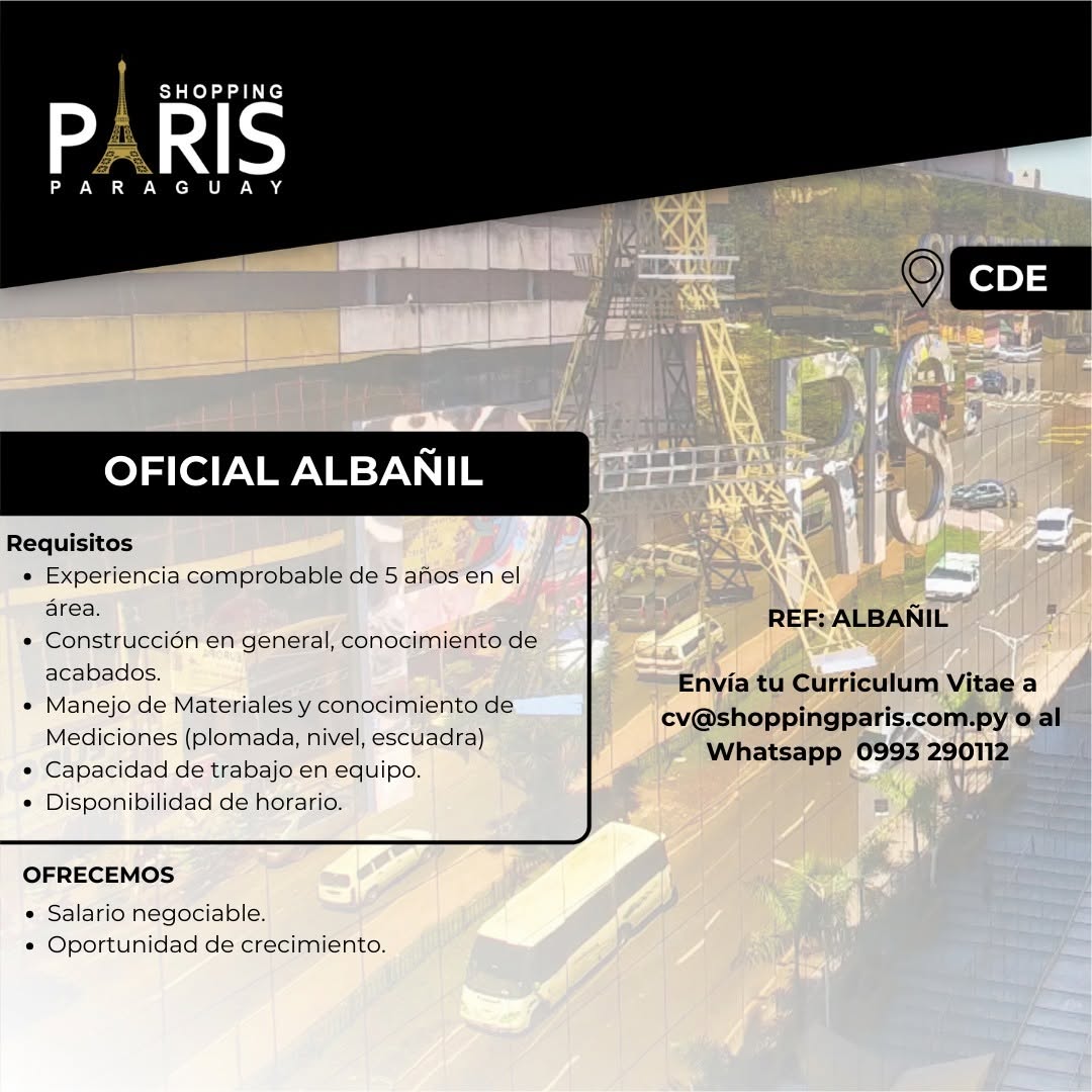 Oferta laboral: Oficial Albañil — Shopping Paris