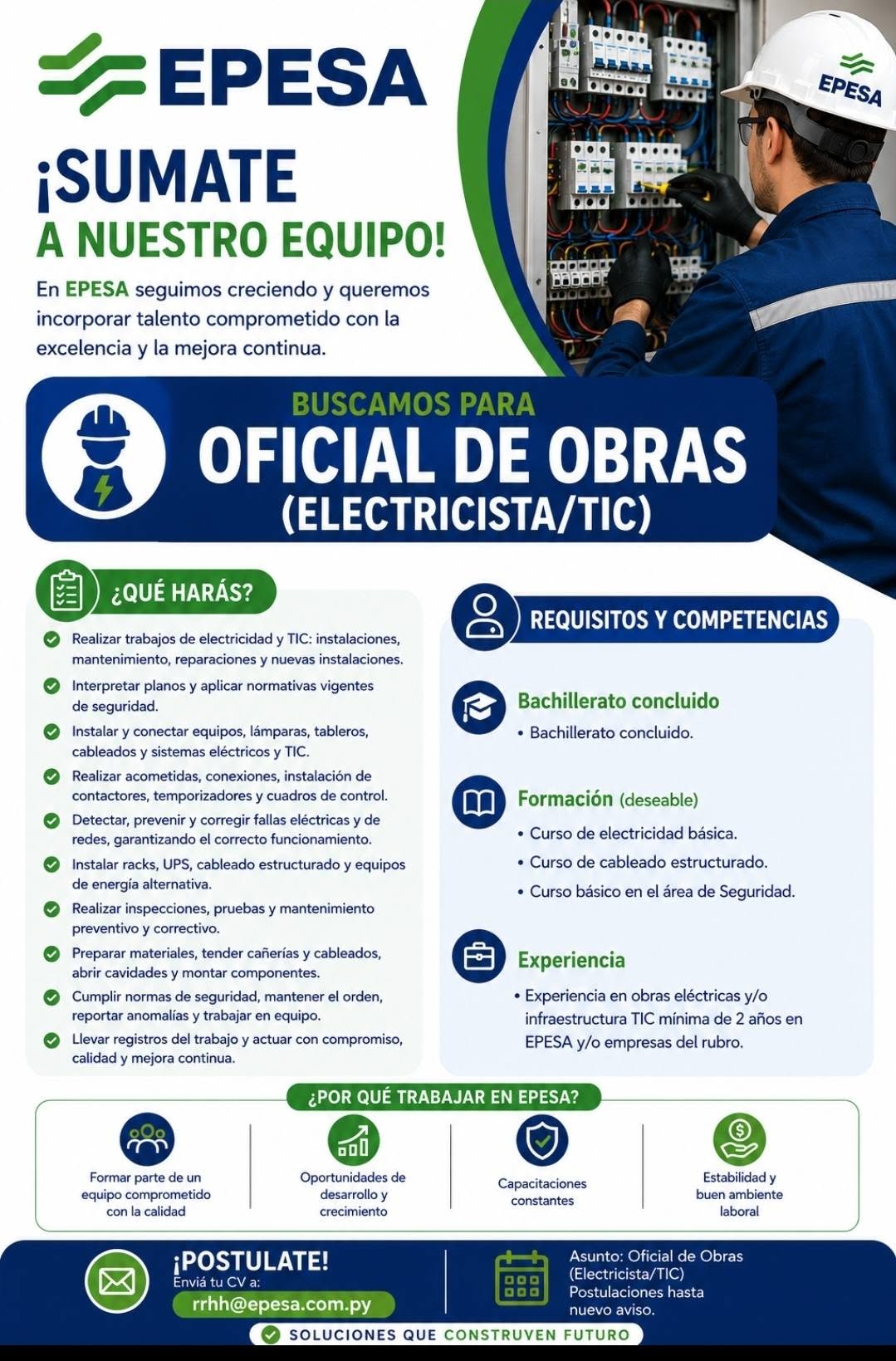 Oferta laboral: Oficial De Obras — Epesa
