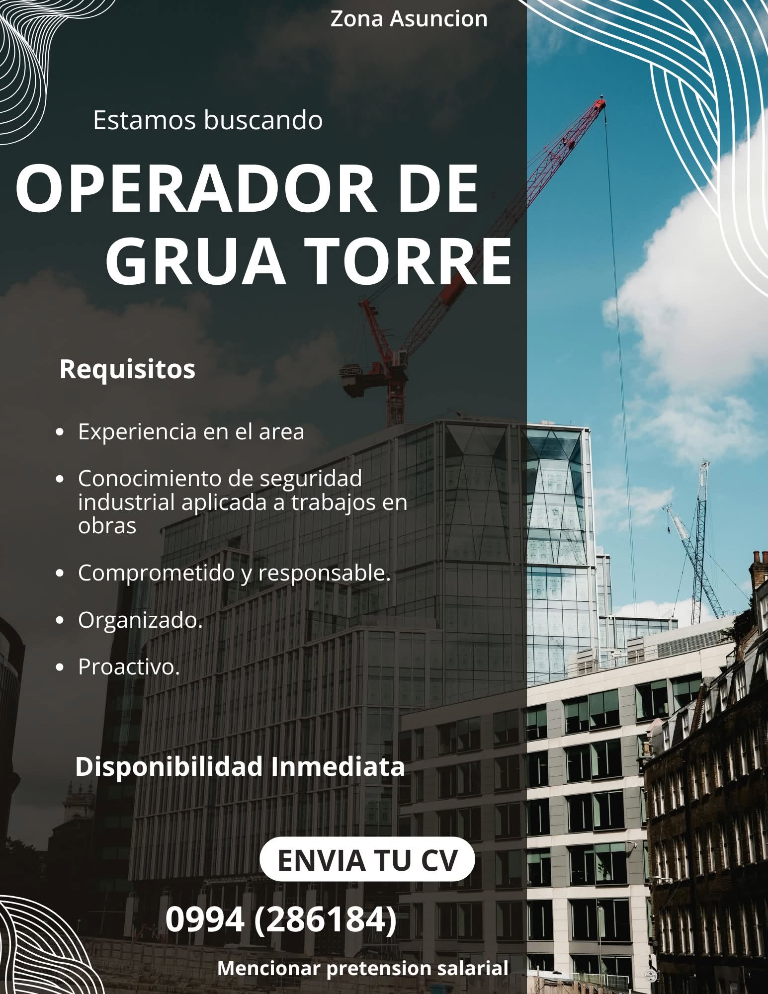 Oferta laboral: Operador De Grua Torre