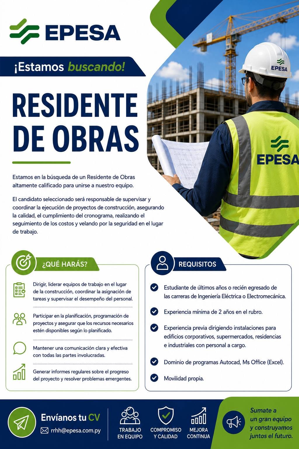 Oferta laboral: Residente De Obras — Epesa