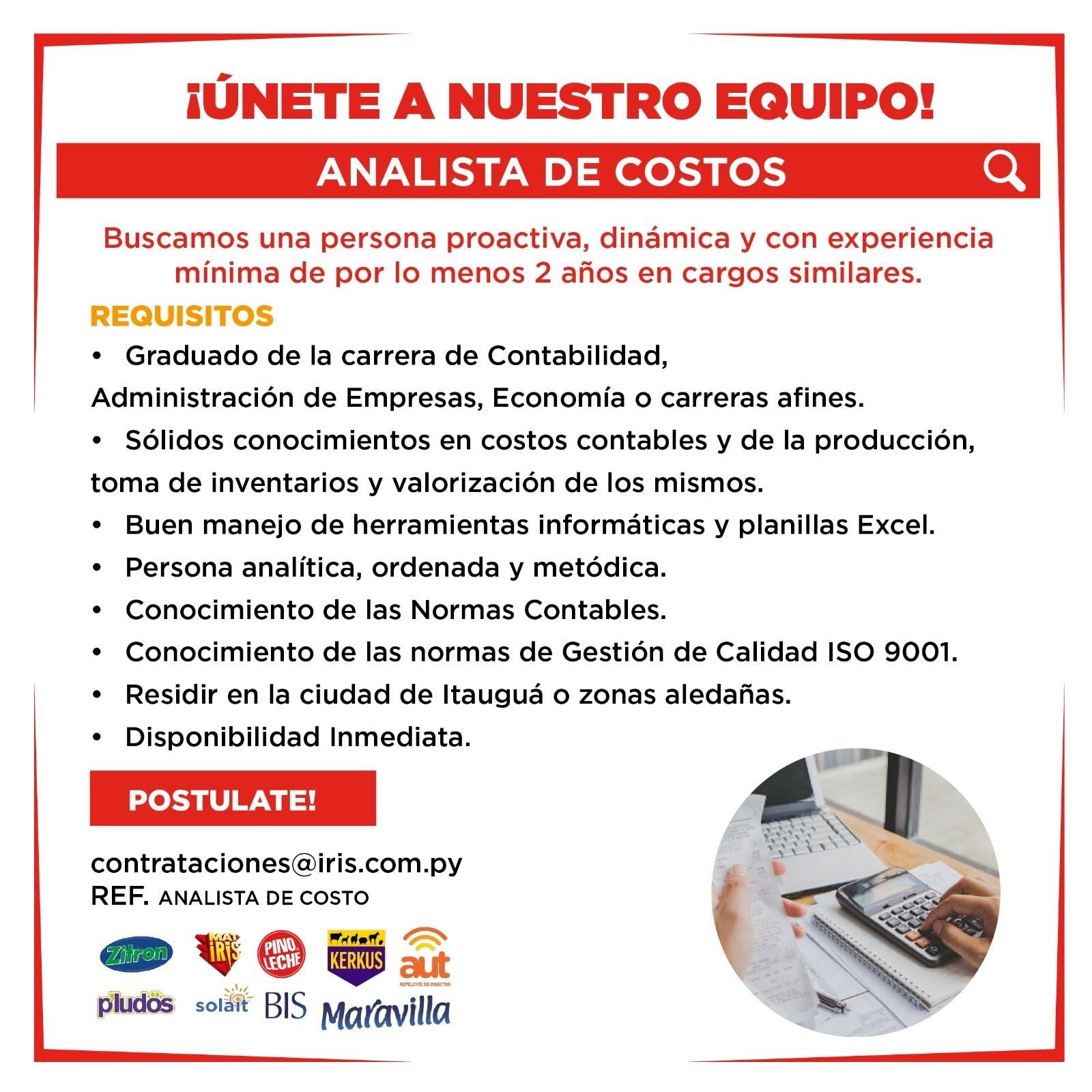 Oferta laboral: Analista De Costos — IRIS