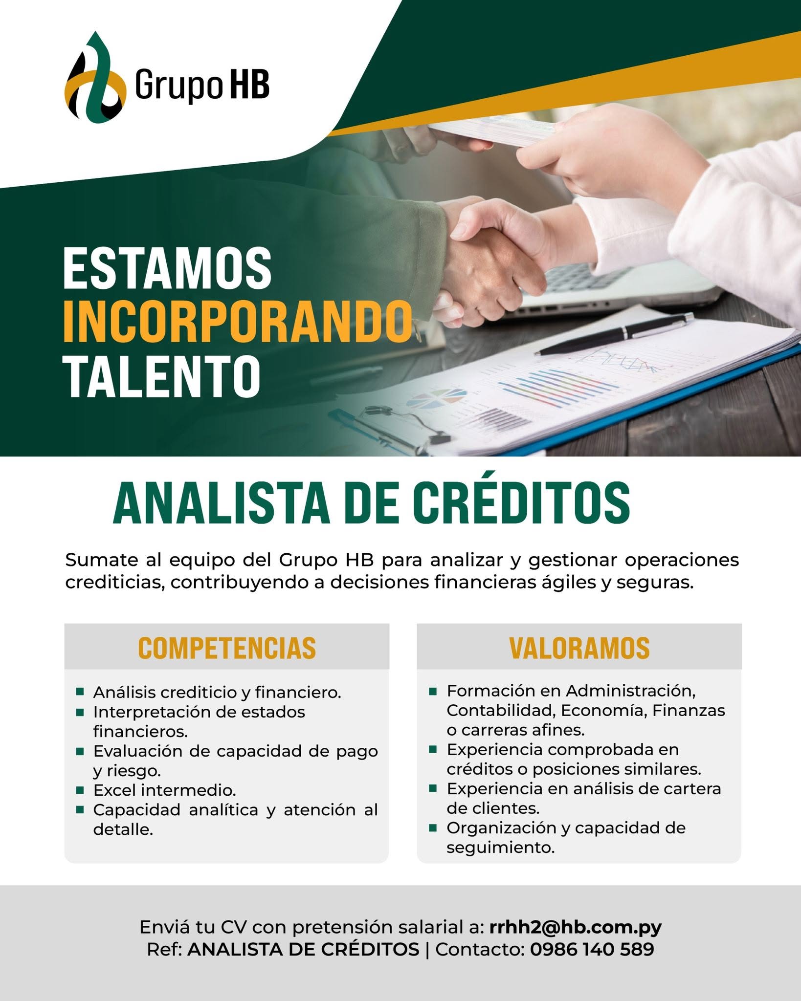 Oferta laboral: Analista De Créditos — Grupo HB