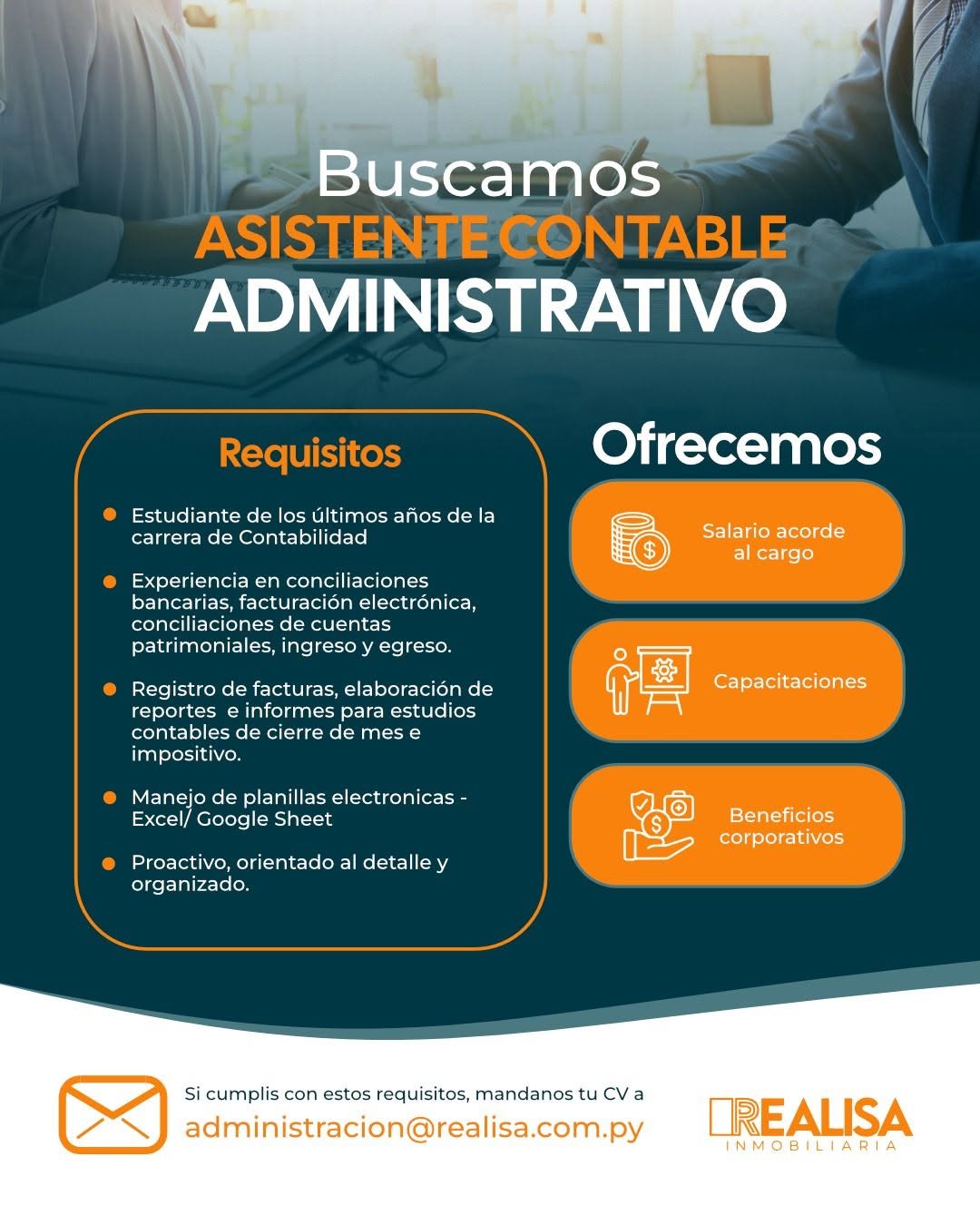 Oferta laboral: Asistente Contable Administrativo — Realisa