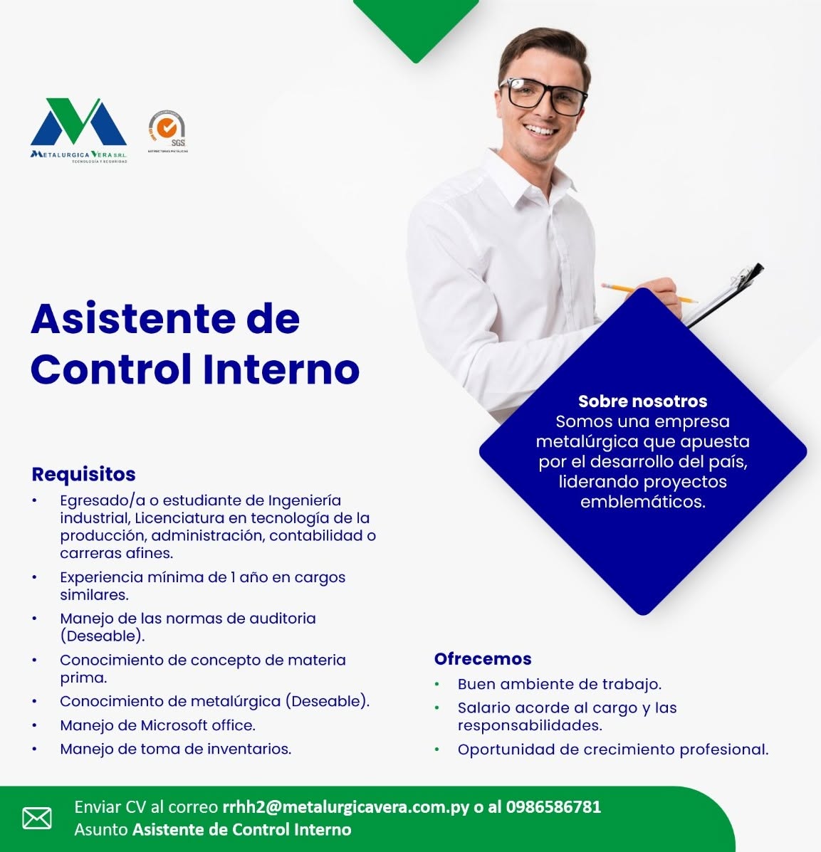 Oferta laboral: Asistente De Control Interno — Metalurgica VERA