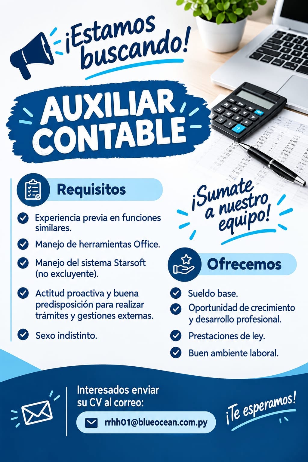 Oferta laboral: Auxiliar Contable — Blueocean