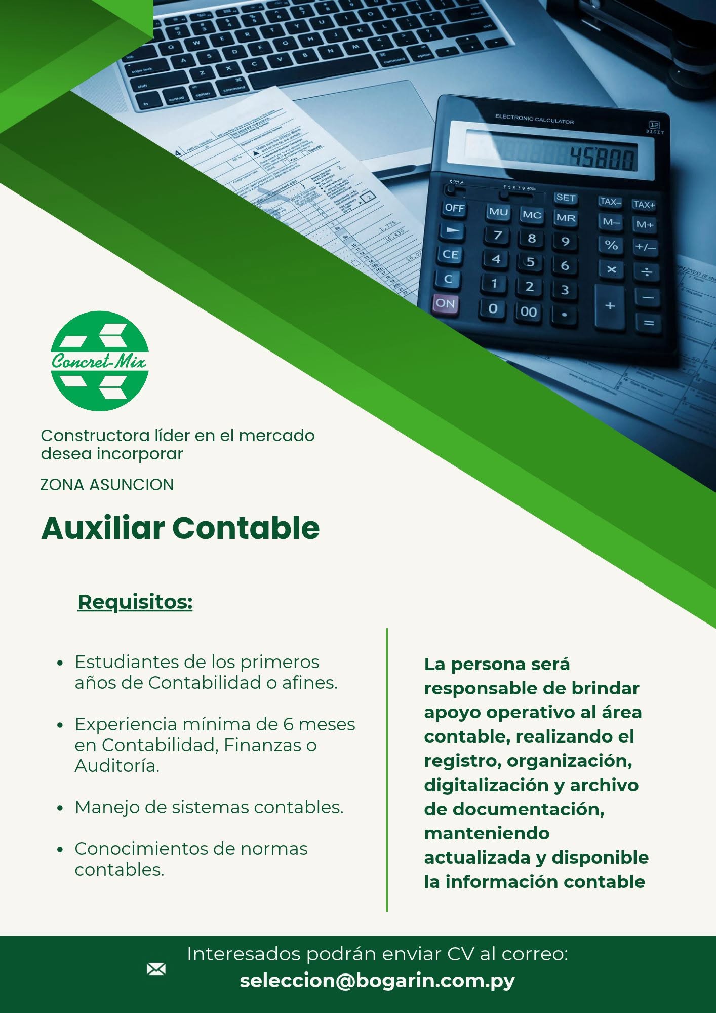 Oferta laboral: Auxiliar Contable — Bogarin