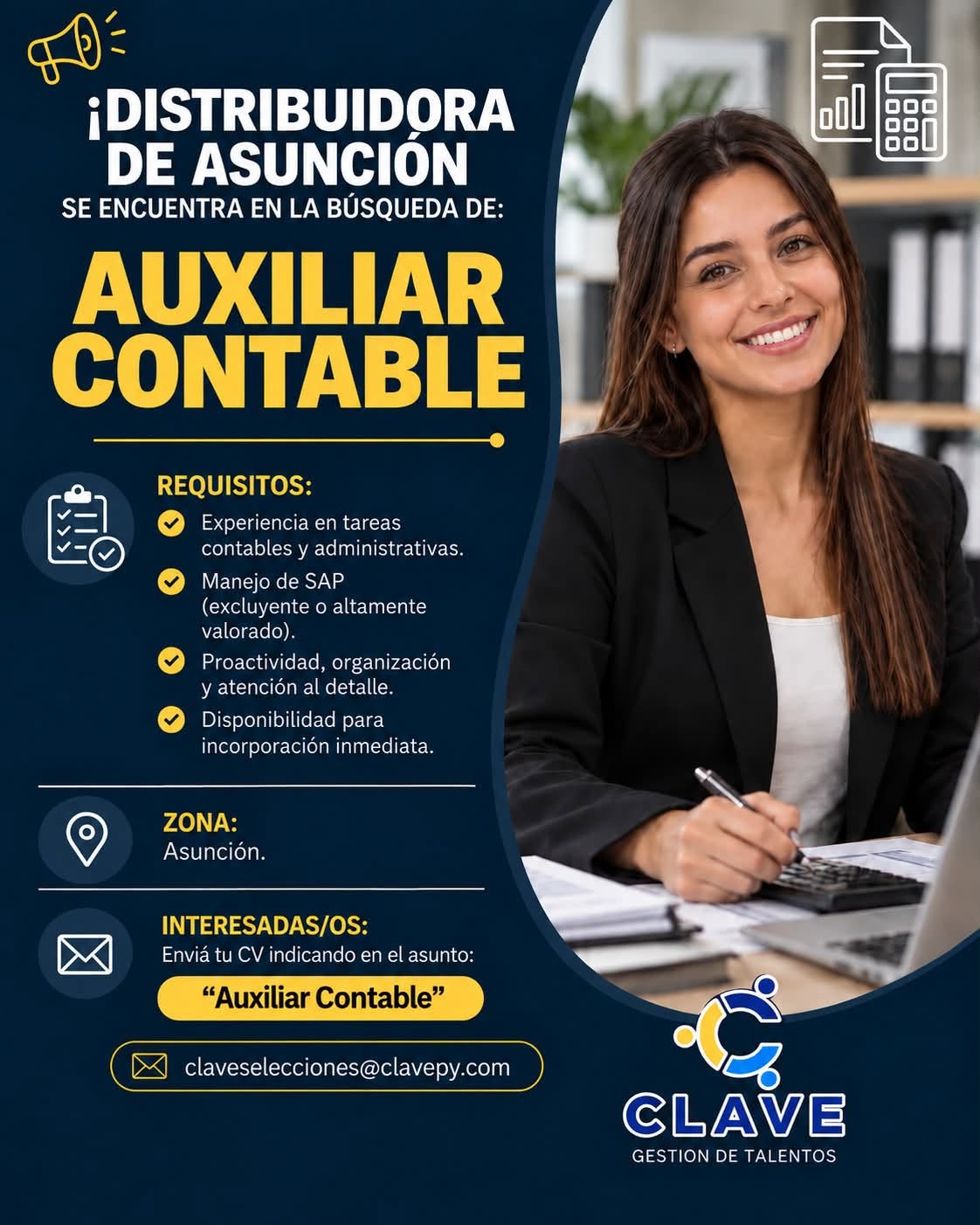Oferta laboral: Auxiliar Contable — Clave