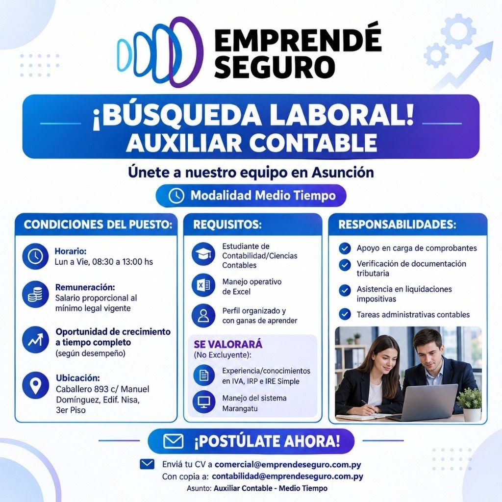 Oferta laboral: Auxiliar Contable — Emprende Seguro