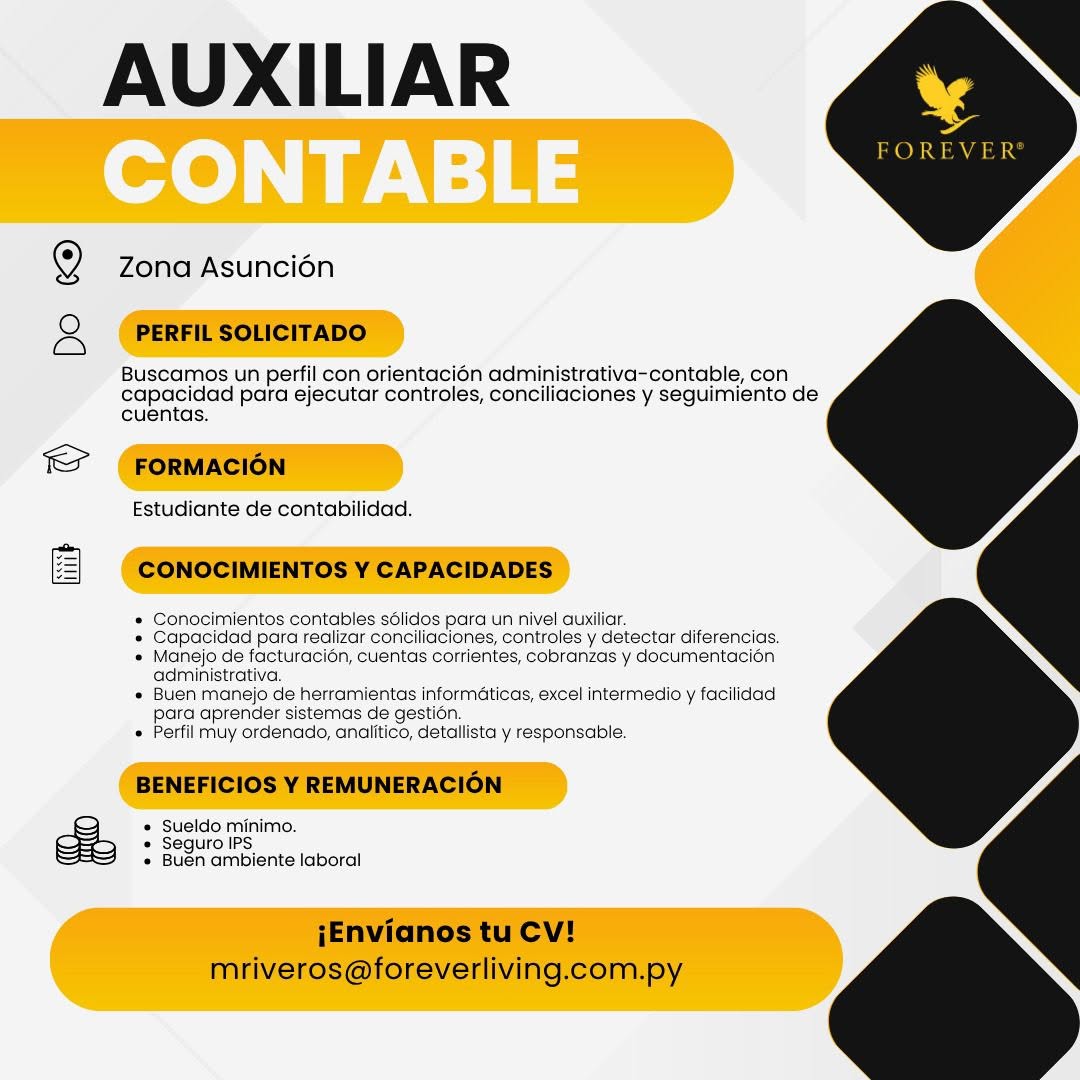 Oferta laboral: Auxiliar Contable — Foverliving