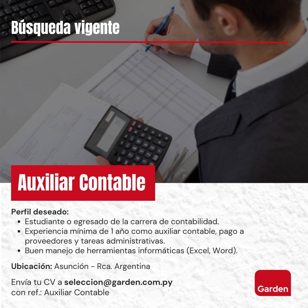 Oferta laboral: Auxiliar Contable — Garden