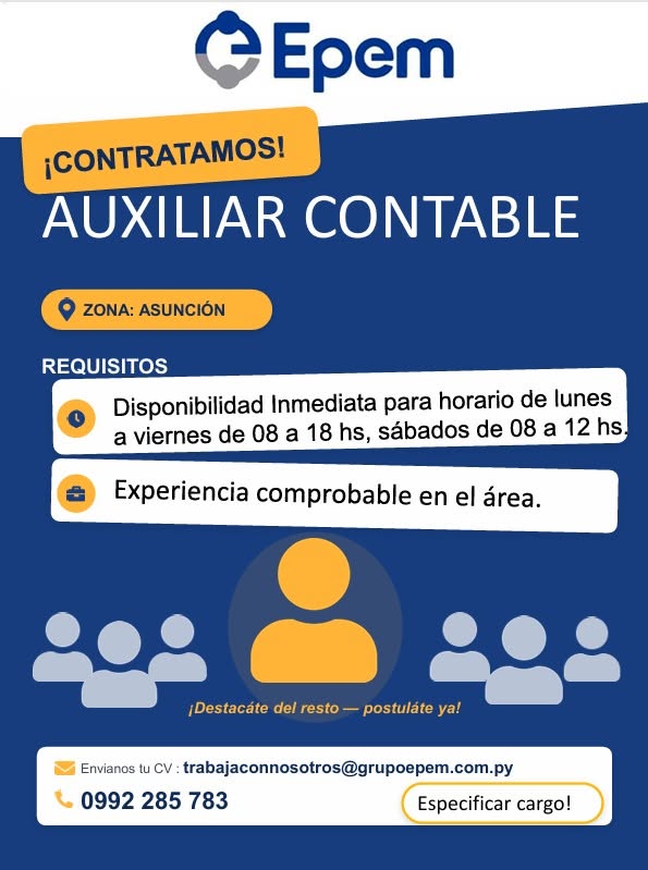 Oferta laboral: Auxiliar Contable — Grupo Epem