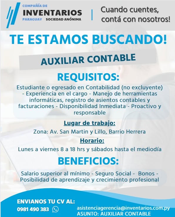 Oferta laboral: Auxiliar Contable — Inventarios