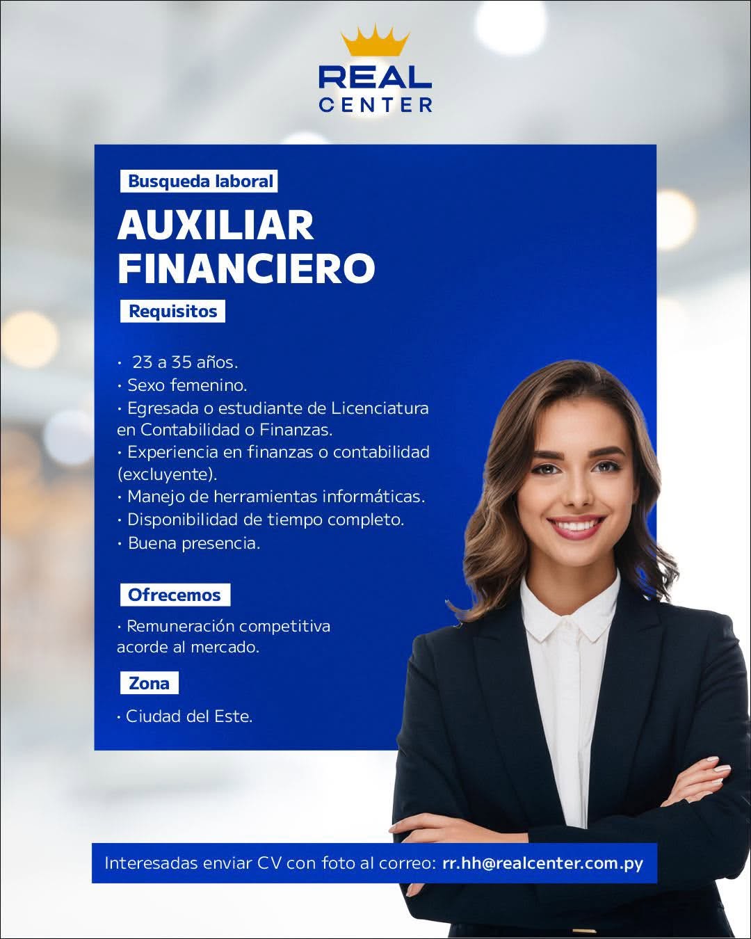 Oferta laboral: Auxiliar Financiero — Realcenter