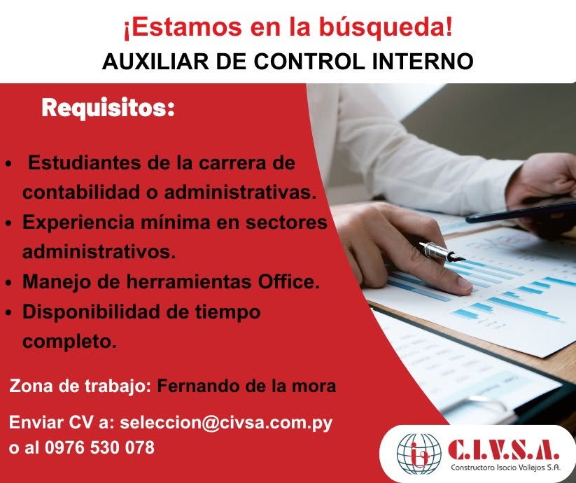 Oferta laboral: Auxiliar De Control Interno — Civsa