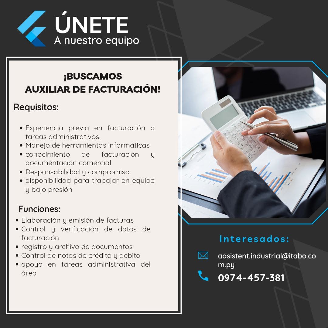 Oferta laboral: Auxiliar De Facturación — Itabo