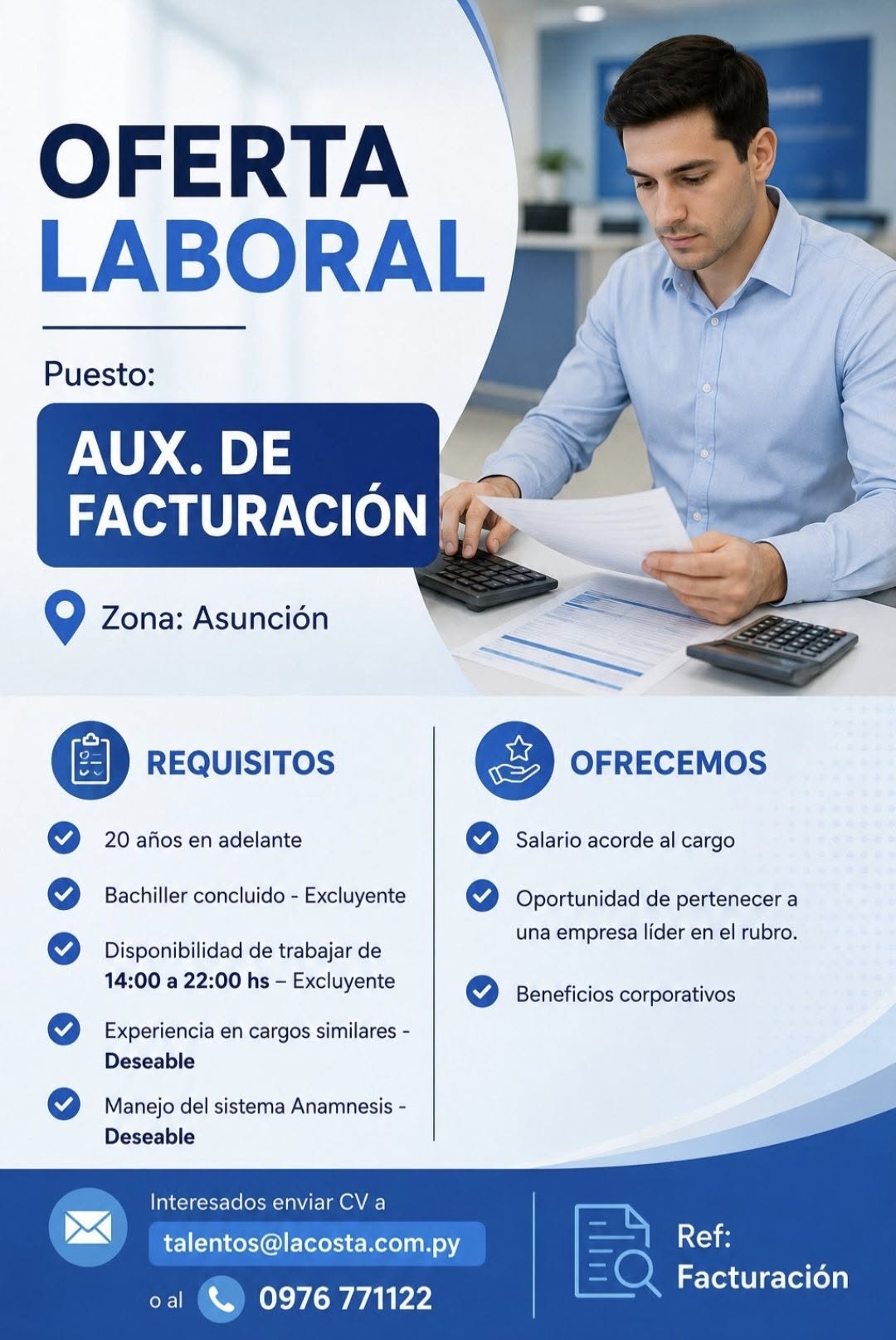 Oferta laboral: Auxiliar De Facturación — La Costa