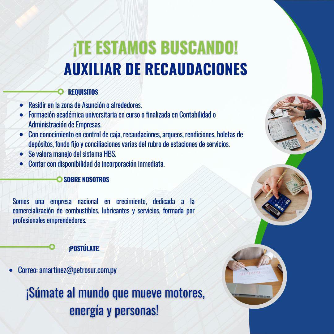 Oferta laboral: Auxiliar De Recaudaciones — Petrosur