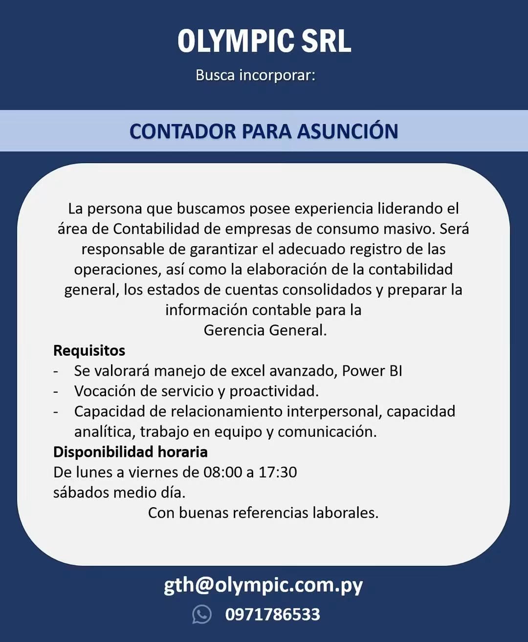 Oferta laboral: Contador — Olympic