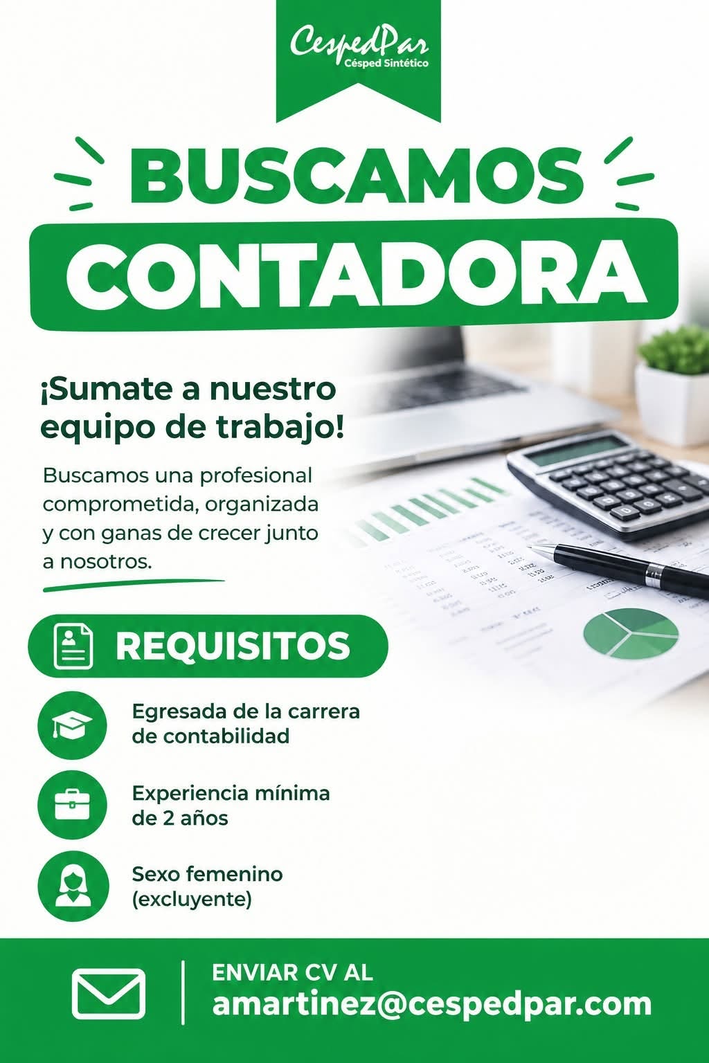 Oferta laboral: Contadora — Cespedpar