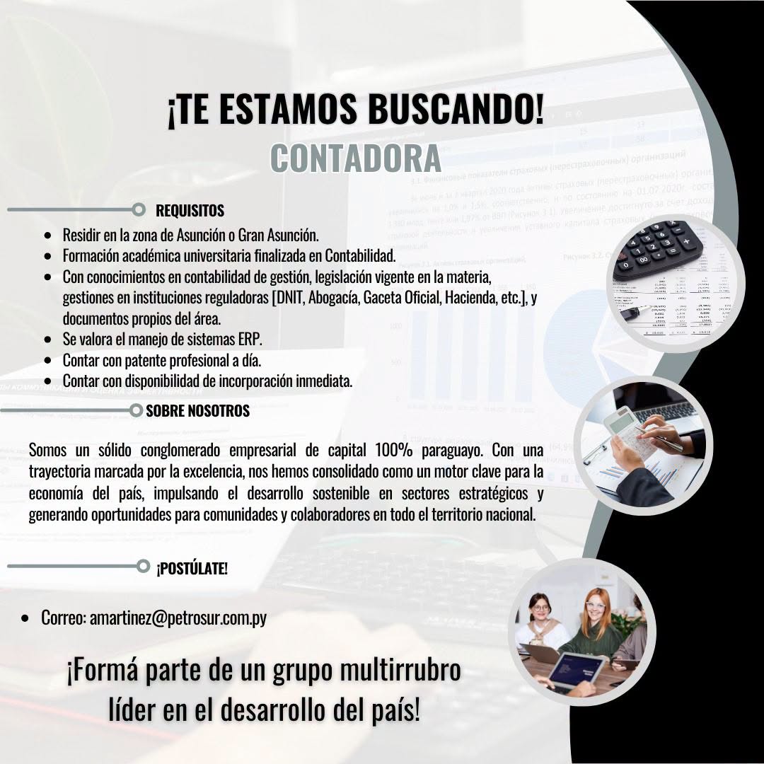 Oferta laboral: Contadora — Petrosur