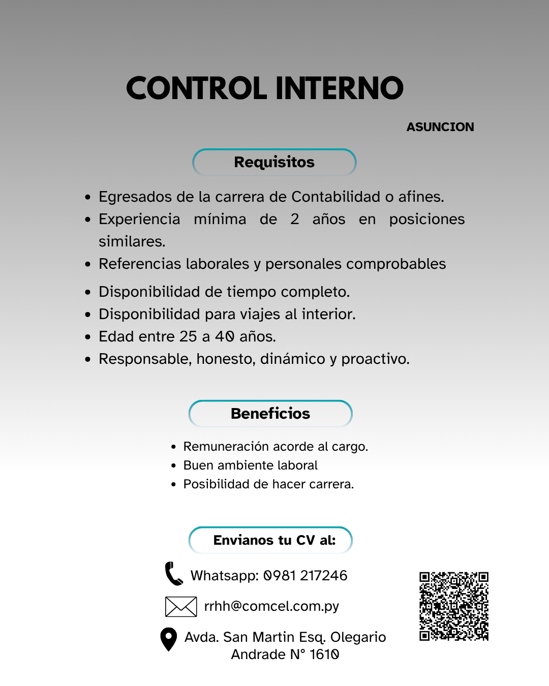 Oferta laboral: Control Interno — Comcel