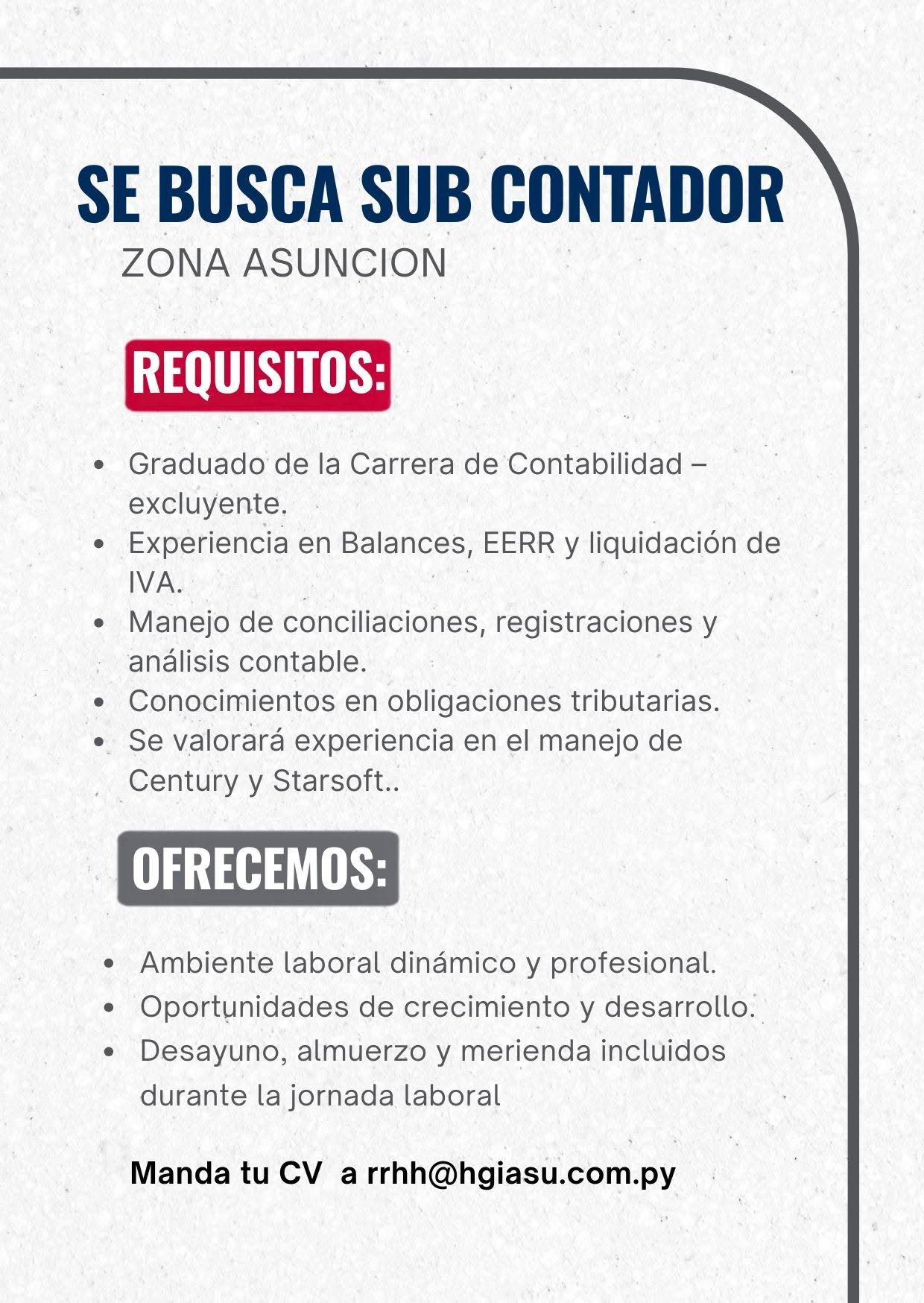 Oferta laboral: Sub Contador — Hgiasu
