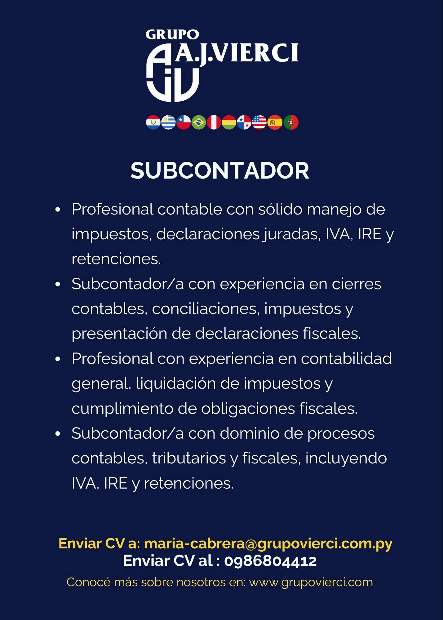 Oferta laboral: SubContador — Aj Vierci