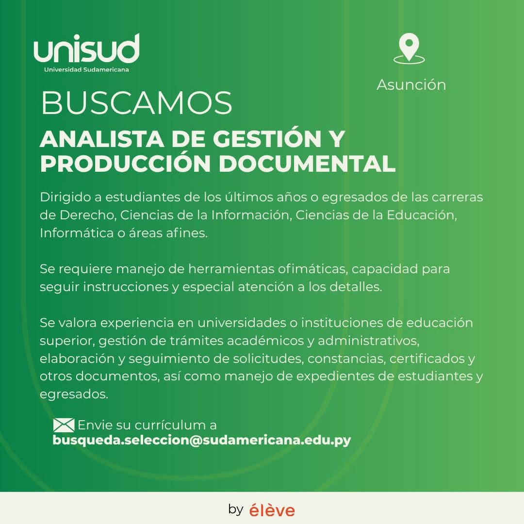 Oferta laboral: Analista De Gestión Y Producción Documental — Sudamericana