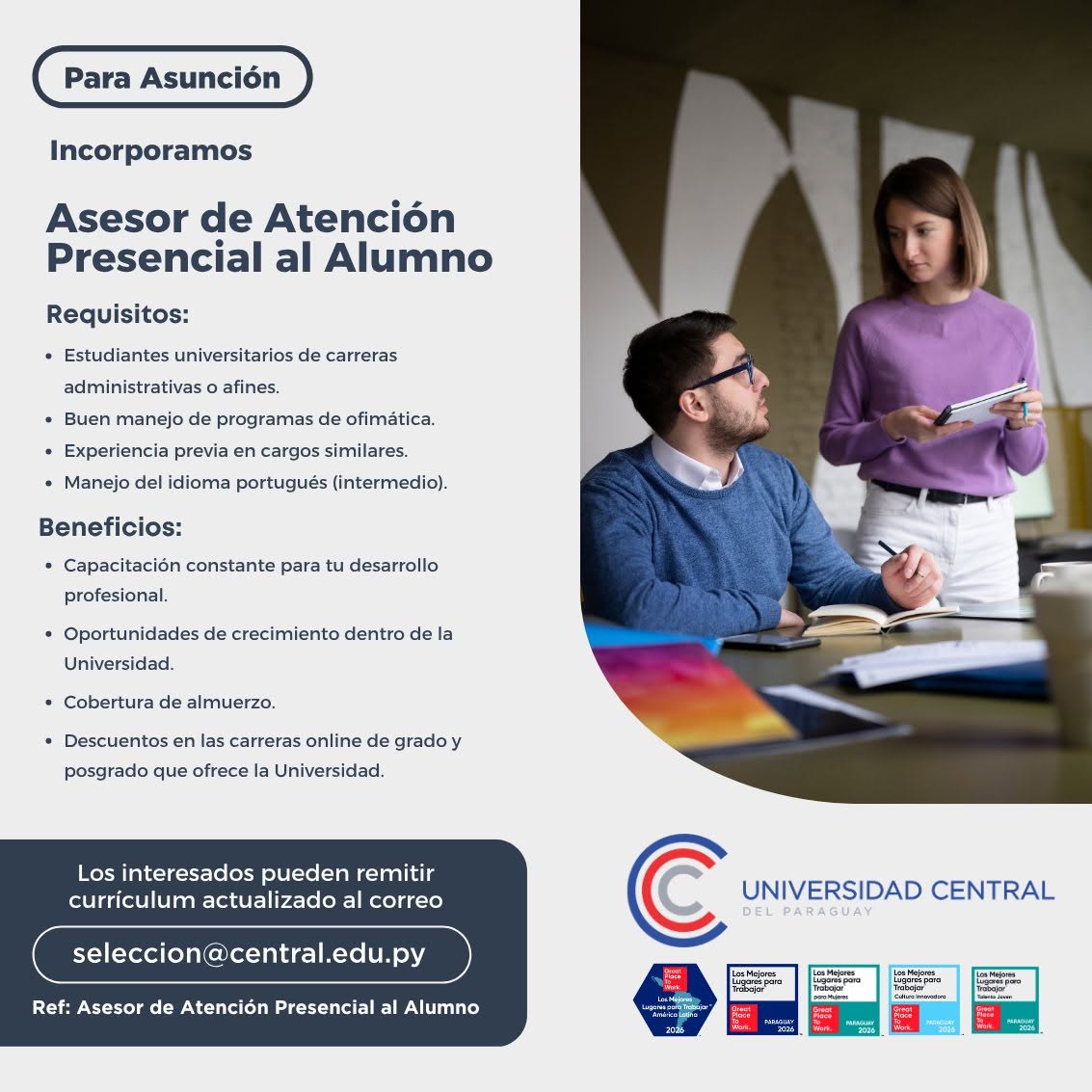 Oferta laboral: Asesor De Atención Presencial Al Alumna — Universidad Central