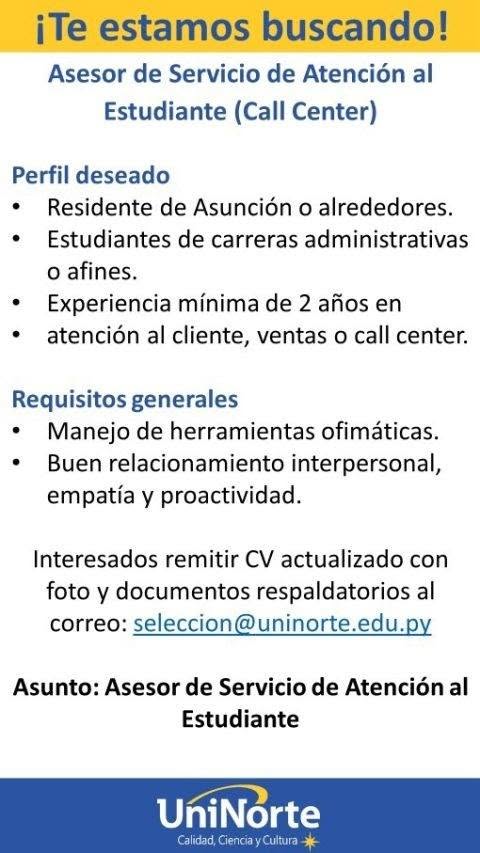 Oferta laboral: Asesor De Servicio De Atención Al Estudiante — Uninorte