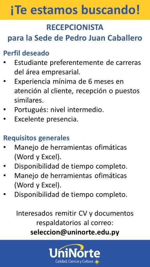 Oferta laboral: Recepcionista — Uninorte