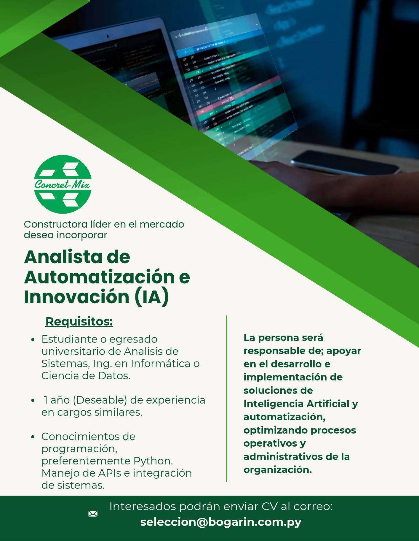 Oferta laboral: Analista De Automatización E Innovación — Bogarin